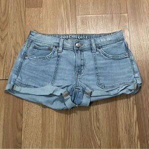 American Eagle Women’s 00 Easy Shortie Shorts Denim Elastic Stretch Cutoff